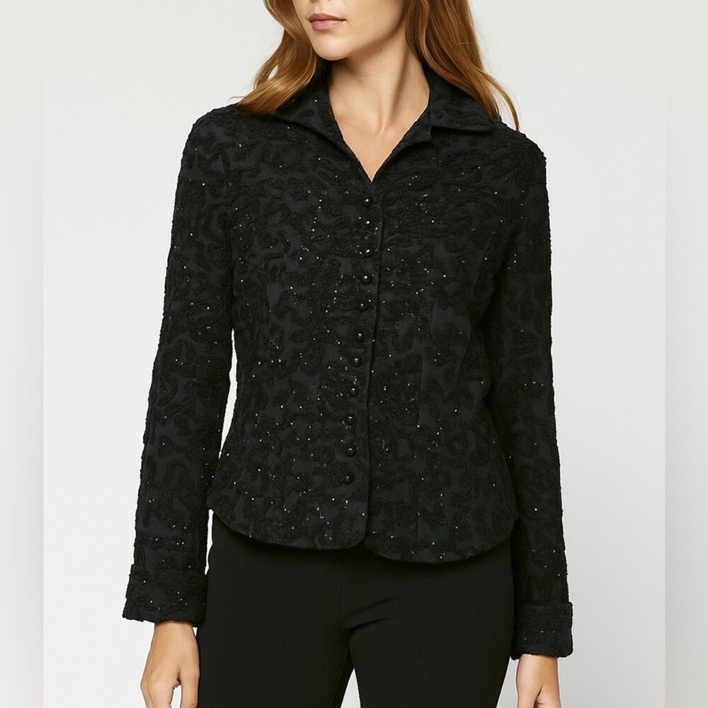 Vintage Ralph Lauren Polo Jeans Black Beaded Embroidered Silk Jacket L Rare